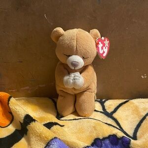 Ty Brown Praying Bear Plush with Original Heart Tag Year 1998